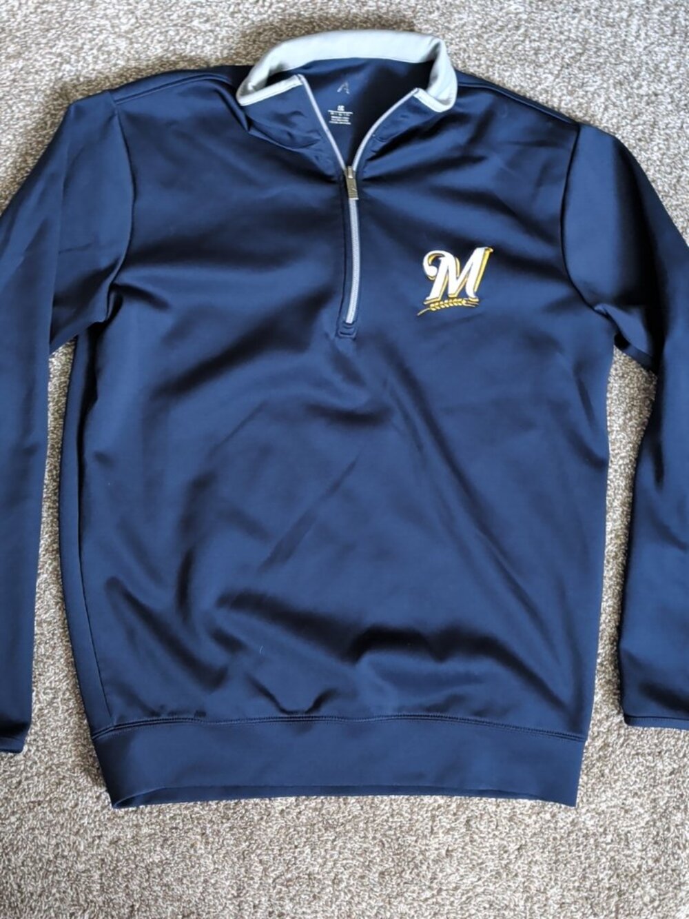 Antigua MLB Milwaukee Brewers Size Medium Long Sleeve Embroidered Quarter-Zip